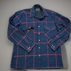 Backpacker Blue‎ Pink Plaid Acrylic Button Front Shirt Mens Medium Retro
